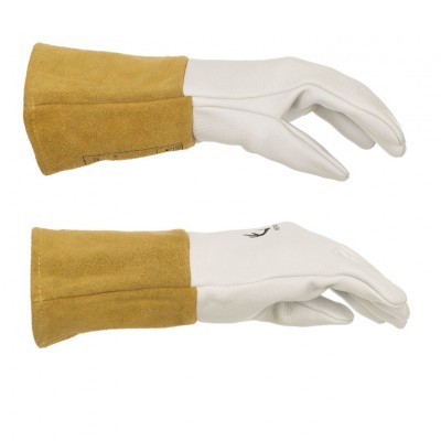 Par de luvas de trabalho em couro branco com punho amarelo