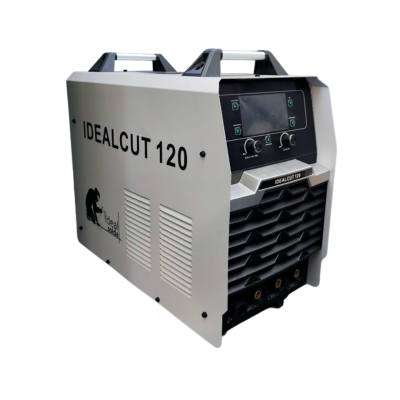 Maquina industrial IDEALCUT 120 cinzenta e preta com visor, botões e pegas para transporte