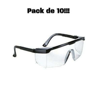 Óculos de proteção com armação preta e lentes transparentes