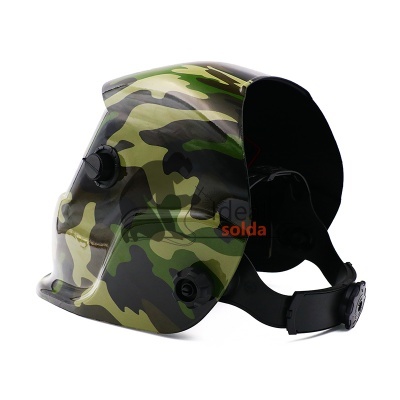 Máscara de soldadura camuflada em verde e preto com ajuste