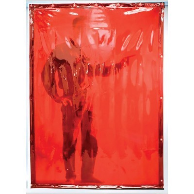 Painel plástico vermelho translúcido com silhueta ao fundo