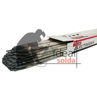 Eletrodos para soldadura em embalagem branca e vermelho