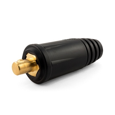 Conector elétrico preto com pino metálico dourado