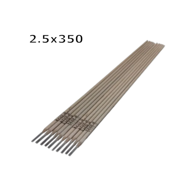 Varas de soldadura cinza e metal com texto 2.5x350