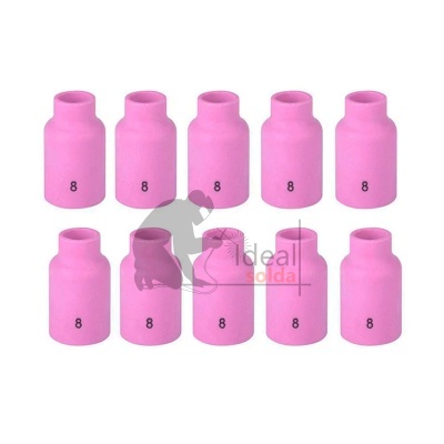 Dez proteções cerâmicas cor de rosa para soldadura TIG com número 8