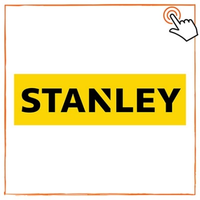 Logotipo da marca STANLEY em fundo amarelo com moldura laranja