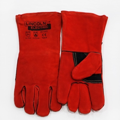 Luvas de proteção vermelhas e pretas Lincoln Electric sobre fundo branco