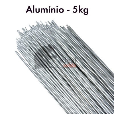 Varetas de alumínio empilhadas com texto 'Alumínio - 5kg'