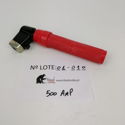 Electrodo com cabo vermelho e conector preto, cartão com texto e logótipo