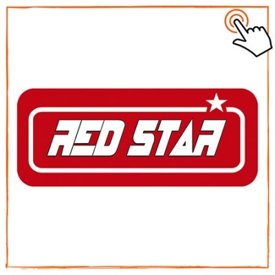 Logotipo RED STAR em fundo branco com moldura laranja