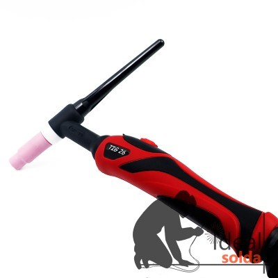 Tocha de soldadura TIG 26 vermelha e preta com eletrodo cerâmico rosa
