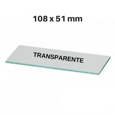 Peça de vidro transparente com texto TRANSPARENTE