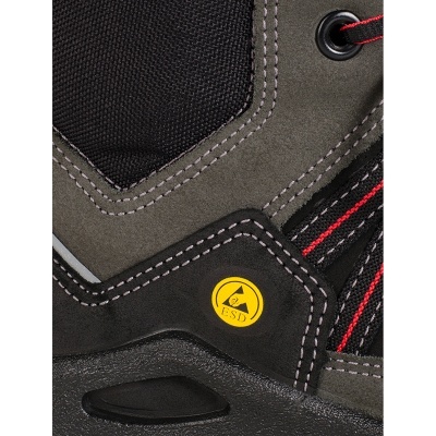 Calçado robusto preto e cinza com selo ESD amarelo