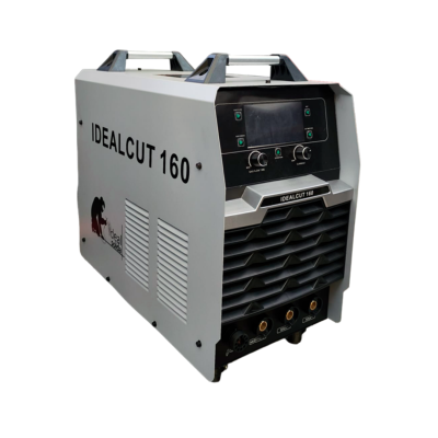 Máquina corte plasma IDEALCUT 160 cinza e preto com painel de botões e visor