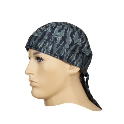 Bandana camuflada azul e cinza em manequim