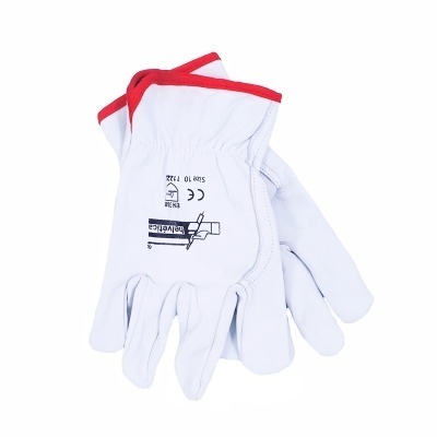 Luvas de trabalho em pele branca com punho vermelho