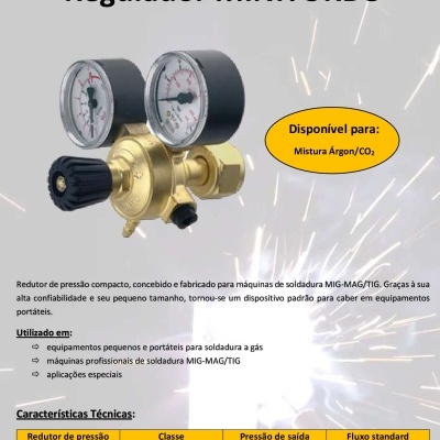 Regulador MINITURBO para mistura Argon/CO2 com dois medidores e botão preto