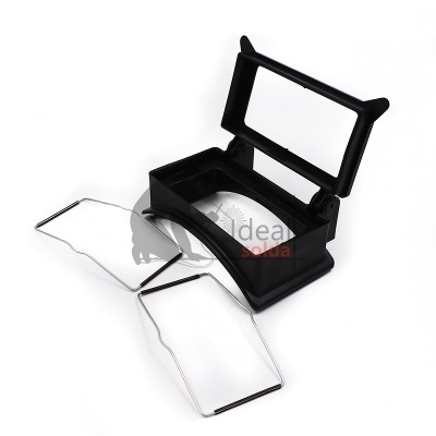Suporte de plástico preto com cobertura transparente e armação metálica