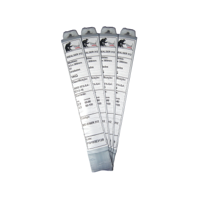 Pacotes brancos de varetas de soldadura IDEALSER 312 com rótulos técnicos