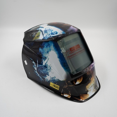 Máscara de soldadura com design colorido e visor com filme protetor