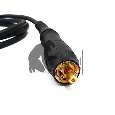 Cabo com conector metálico dourado e corpo preto