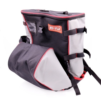 mochila de transporte para animais cinzenta, preta e vermelha com logótipo VERD STAR