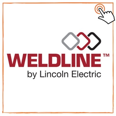 Logótipo WELDLINE by Lincoln Electric em fundo branco com losangos coloridos