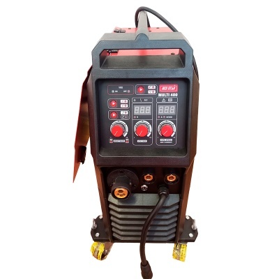 Máquina de soldar preta e vermelha TELWIN MULTI 400 com ecrã digital e botões