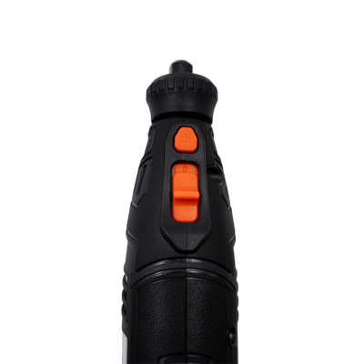 Ferramenta elétrica portátil preta com botões laranja