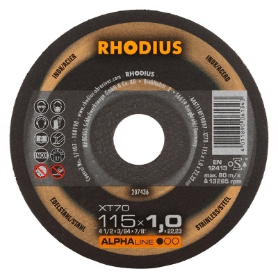 Disco de corte RHODIUS XT70 115x1,0 para aço inoxidável