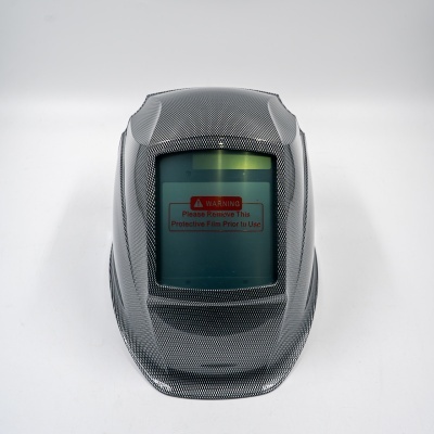 Máscara de proteção para soldadura padrão carboneto com visor verde e aviso vermelho