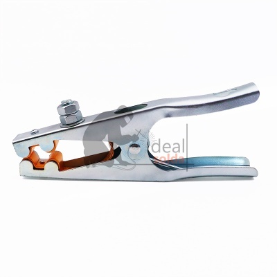 Abraçadeira metálica prateada com parte interna laranja e parafuso ajustável