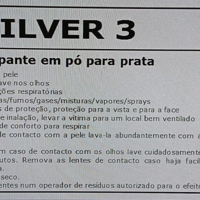 Etiqueta de decapante em pó para prata SILVER 3 da marca Helvetica