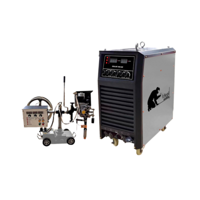 Máquina de soldadura industrial automatizada cinza e preta com painel digital