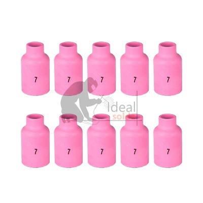 Dez peças cerâmicas cor-de-rosa numeradas 7 dispostas em duas filas sobre fundo branco