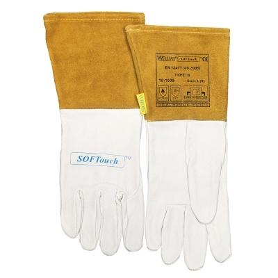 Luvas de proteção brancas com punho amarelo