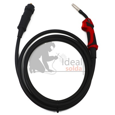 Manga de soldadura com punho vermelho e preto e cabo preto longo