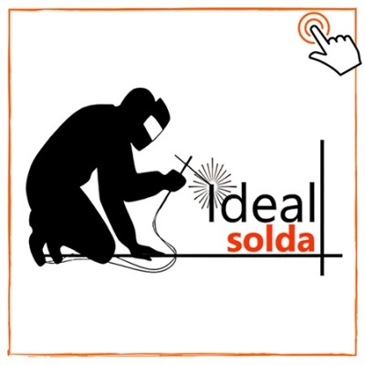 Silhueta de soldador com texto ideal soda