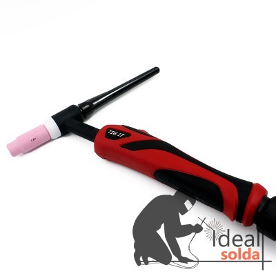 Tocha de soldadura TIG vermelha e preta com bocal cor-de-rosa