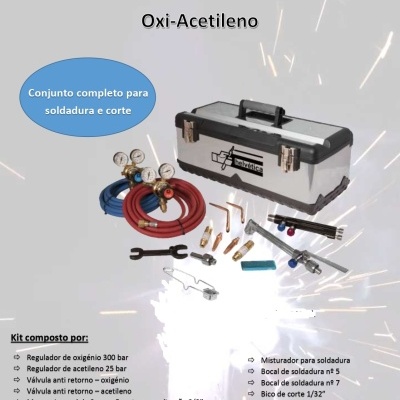 Conjunto de soldadura e corte Oxi-Acetileno com acessórios e caixa metálica