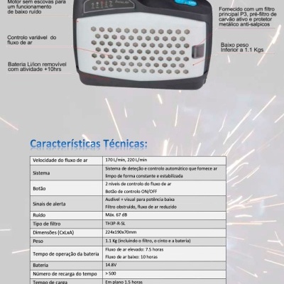 Purificador com display, filtro, bateria e controles em fundo claro