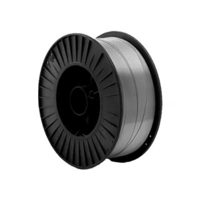 Carretel de fio metálico prateado com lados em plástico preto