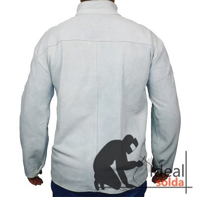 Casaco branco de gola alta visto de costas com logotipo ideal solda