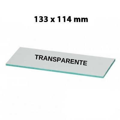 Peça retangular transparente com texto e dimensões