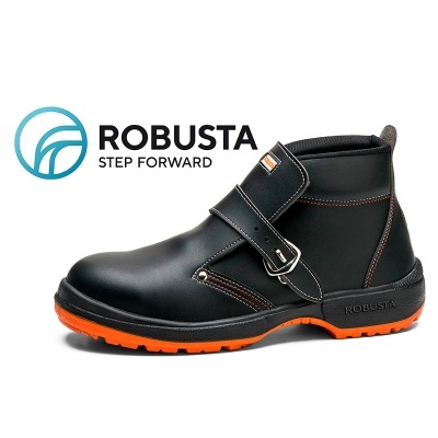 Botim de segurança preto com sola laranja e fecho de velcro