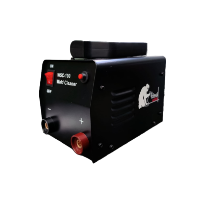 Dispositivo de limpeza de solda preto com botões e texto WSC-100 Weld Cleaner
