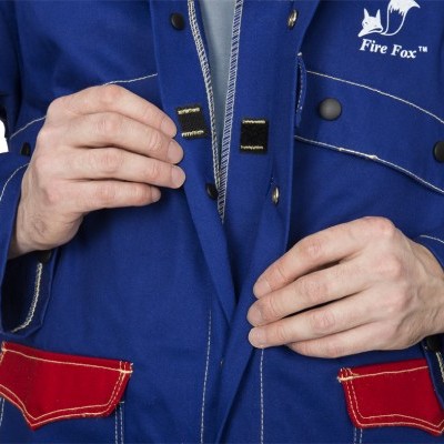 Casaco de trabalho Fire Fox azul com bolsos vermelhos e fechos de correr