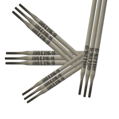 Varas de soldadura cinzento claro com texto AWS E 316L-16