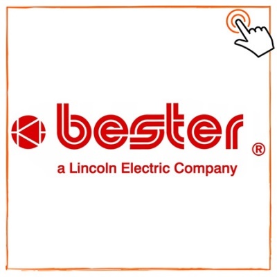 Logótipo da marca Bester em vermelho com texto adicional a Lincoln Electric Company