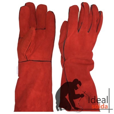 Par de luvas vermelhas de proteção em camurça com logótipo